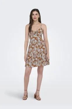 Best Only Onljennie S/L Knot Short Dress Ox 4948116 Apricot Orange Flowers