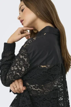 New Only Onljilli Lace Mix Shirt 4847004 Black