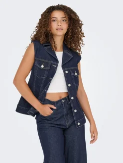 Outlet Only Onljoana Rinse Waistcoat Mae 4847339 Dark Blue Denim Rinse
