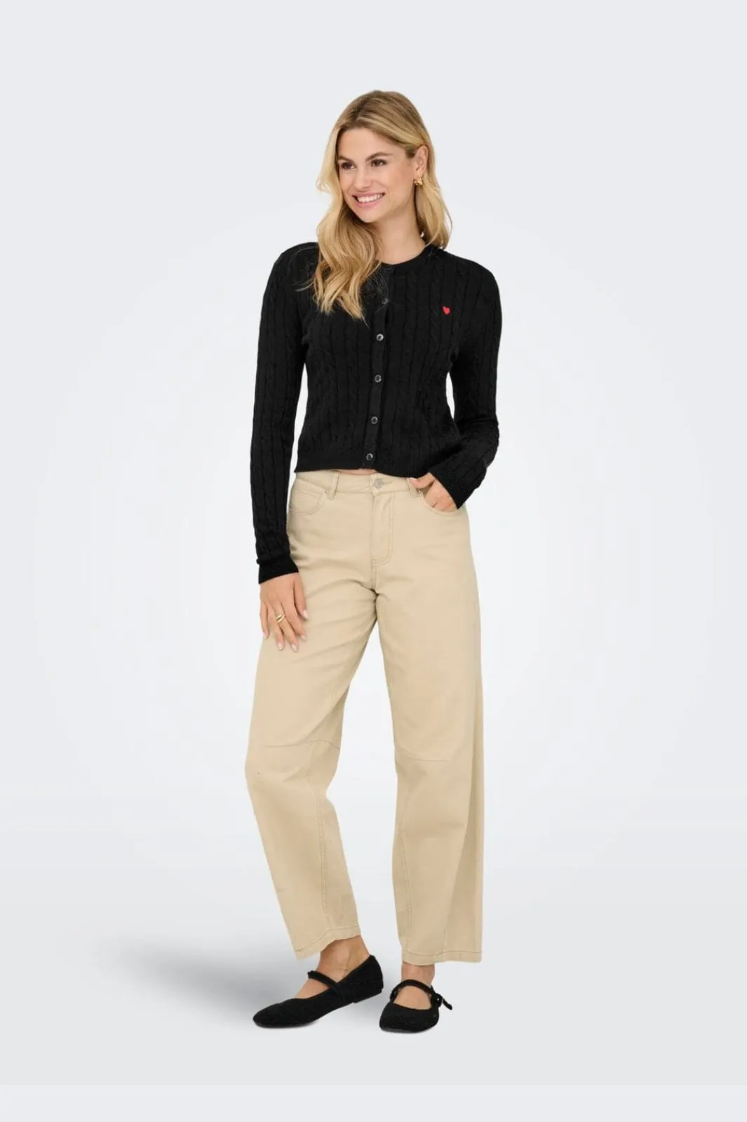 Hot Only Onlkatia Ls Cable Button Cardigan Cc Knt 4959313 Black True Red Heart Emb/Dtm Button