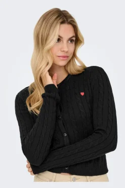 Hot Only Onlkatia Ls Cable Button Cardigan Cc Knt 4959313 Black True Red Heart Emb/Dtm Button