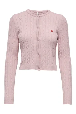 Online Only Onlkatia Ls Cable Button Cardigan Cc Knt 4947409 Burnished Lilac Mel/True Red Heart Emb/Dtm Button