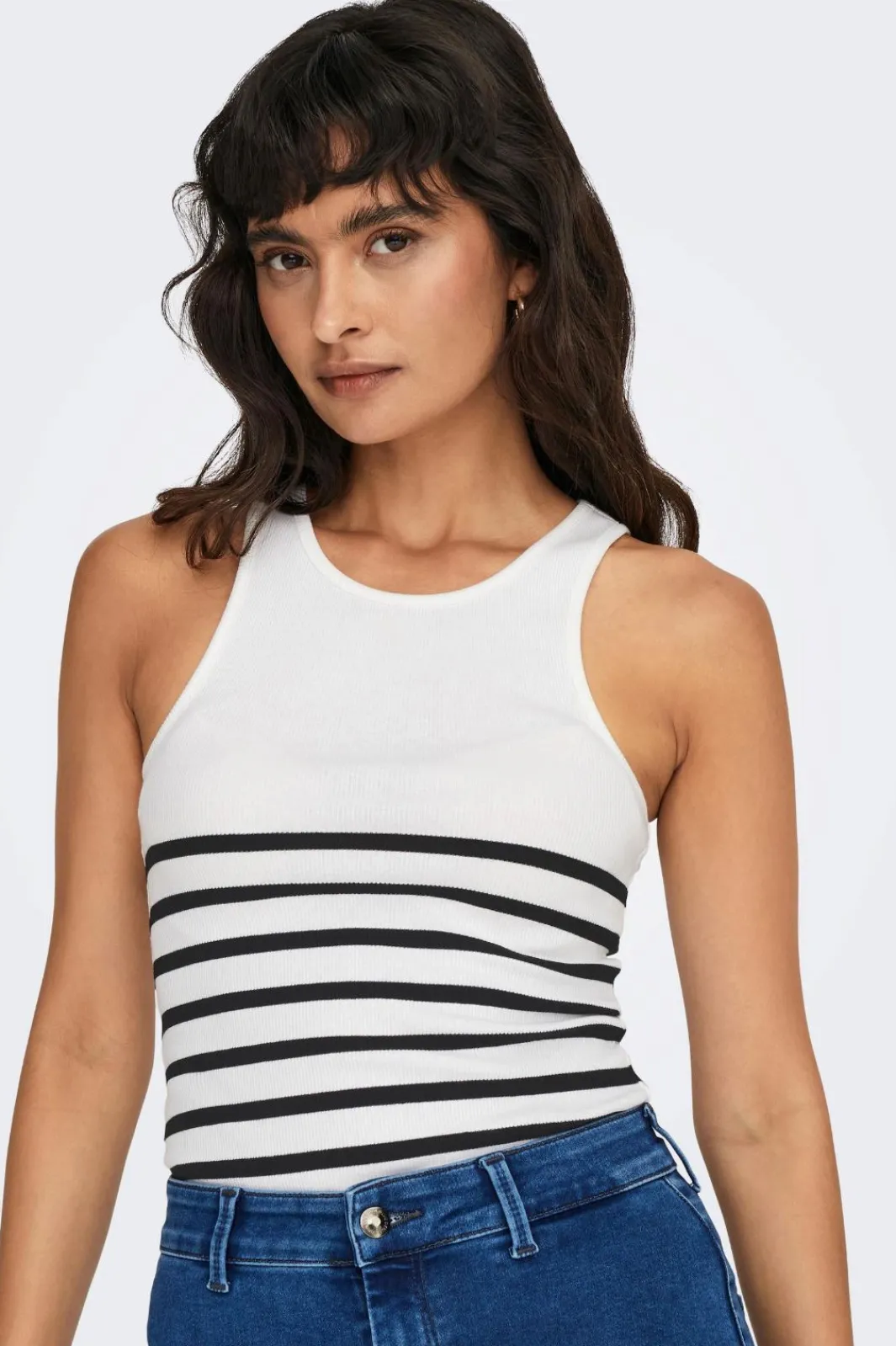 Only Onlkenya Rib Stripe Tank Top 4452882 Bright White Black