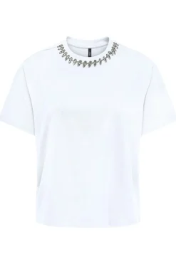 Online Only Onlkiara Life S/S O-Neck Top 4702661 Bright White Rhinestone+Metal Decoband