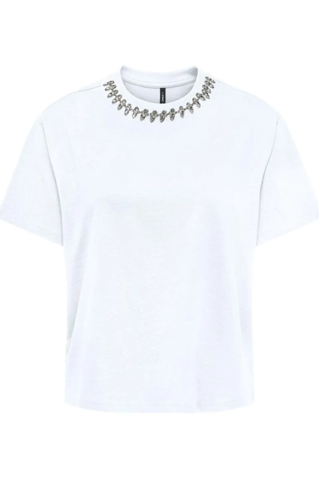 Online Only Onlkiara Life S/S O-Neck Top 4702661 Bright White Rhinestone+Metal Decoband