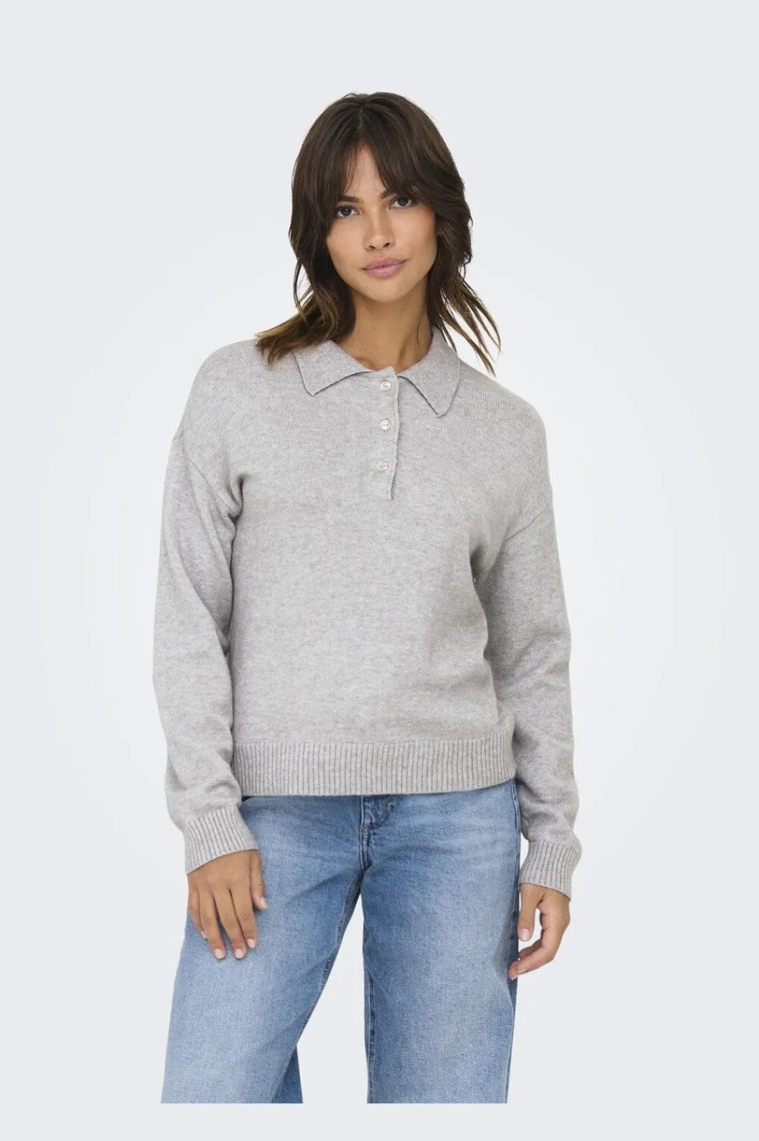 Online Only Onllana Polo Ls Pullover Knt 4845166 Light Grey Melange