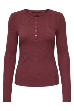 New Only Onllinea L/S O-Neck Button Top Cc 4852785 Cabernet Melange