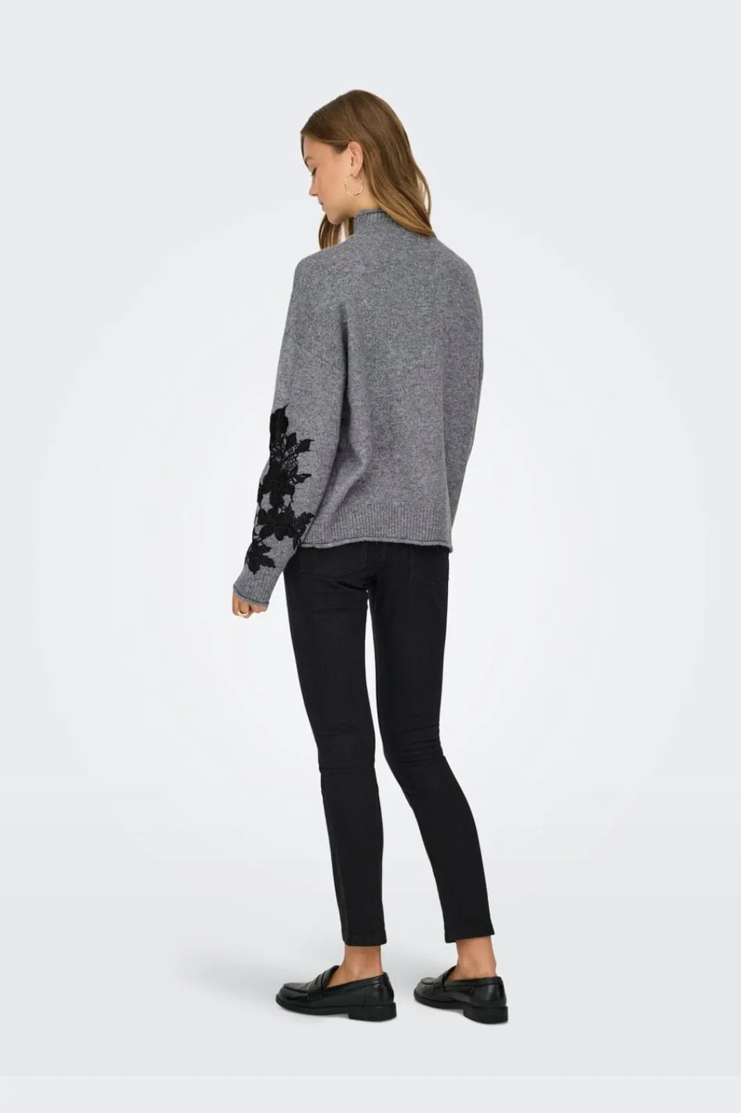 Sale Only Onllisa Ls Highneck Detail Knt 4948887 Medium Grey Melange Black Embroidery
