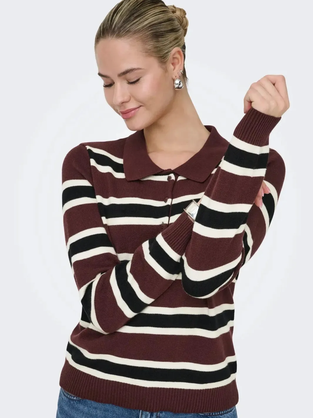 Outlet Only Onllondon Ls Stripe Polo Cc Knt 4947495 Decadent Chocolate Babys Breath/Black/Dtm Button
