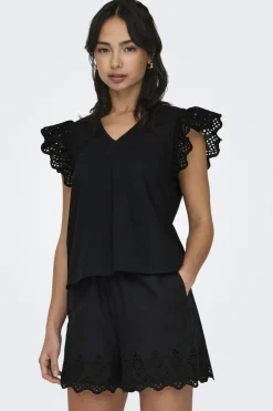 Best Only Onllou Life Emb S/S Frill Top 4415684 Black