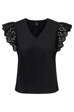 Best Only Onllou Life Emb S/S Frill Top 4415684 Black