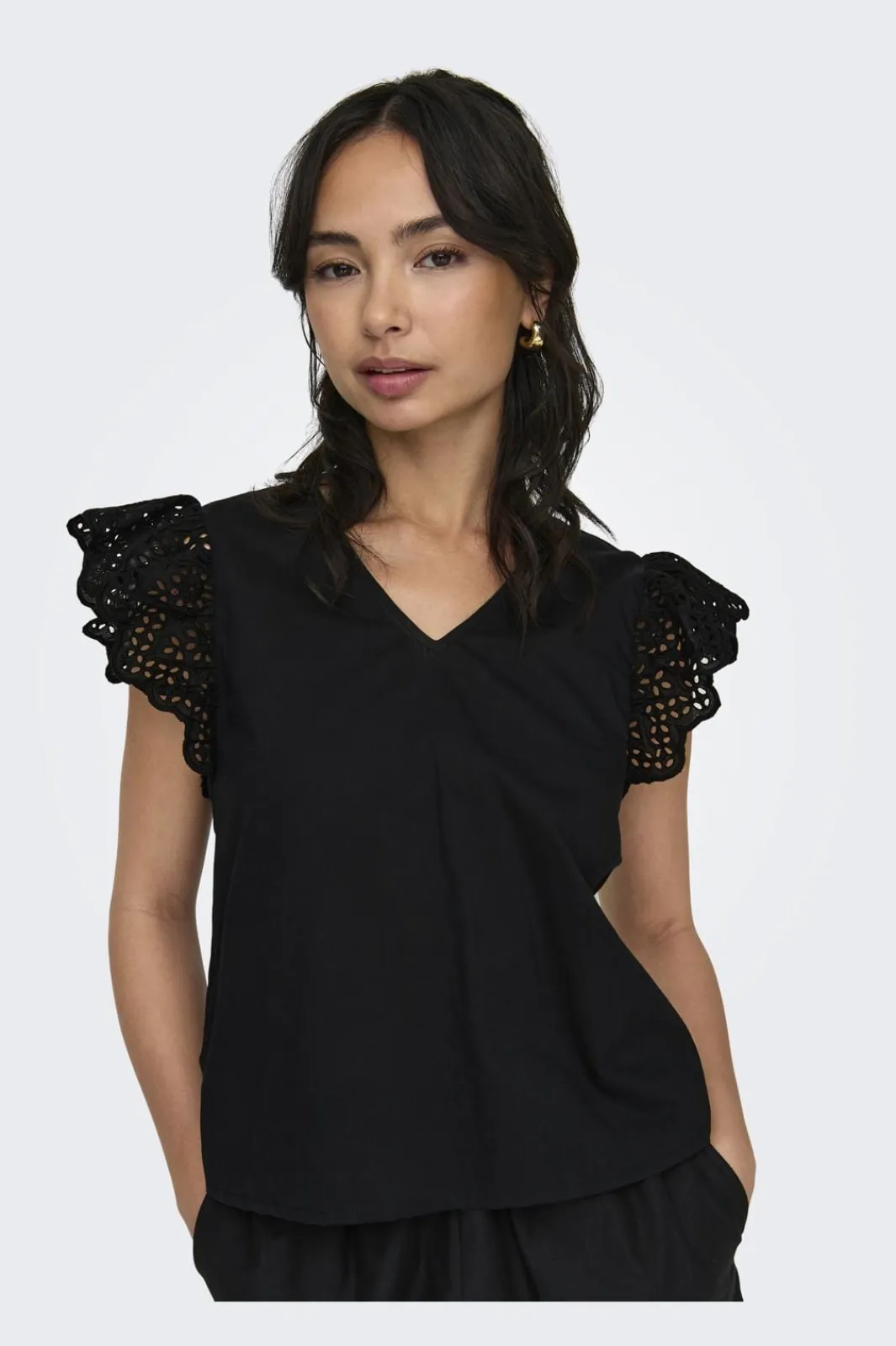 Best Only Onllou Life Emb S/S Frill Top 4415684 Black