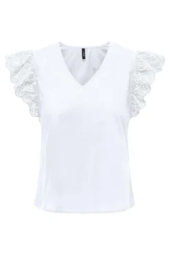 New Only Onllou Life Emb S/S Frill Top 4428001 Bright White