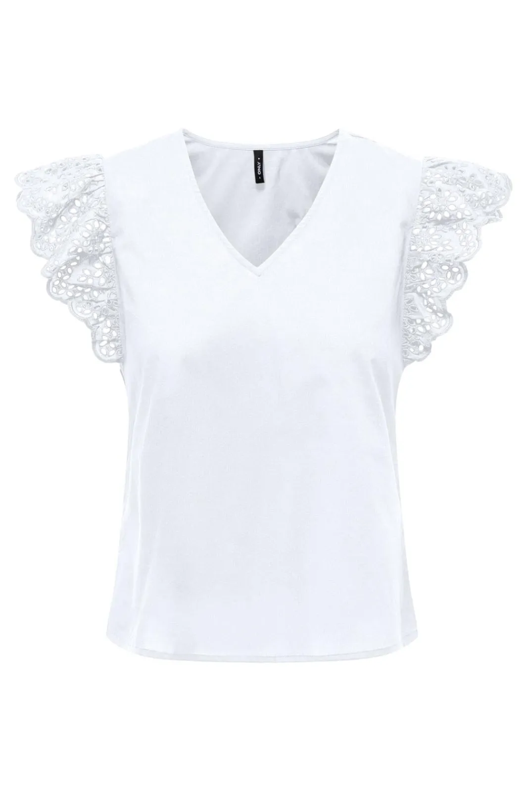 New Only Onllou Life Emb S/S Frill Top 4428001 Bright White
