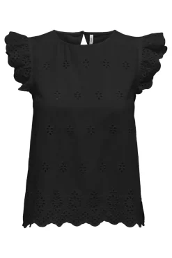 Only Onllou Life Emb S/S Open Back Top 4689284 Black