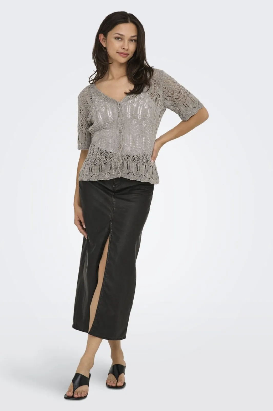 Discount Only Onllovely Ss Glitter Button Top Knt 4916203 Weathered Teak Silver