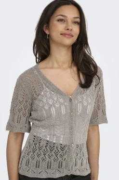 Discount Only Onllovely Ss Glitter Button Top Knt 4916203 Weathered Teak Silver