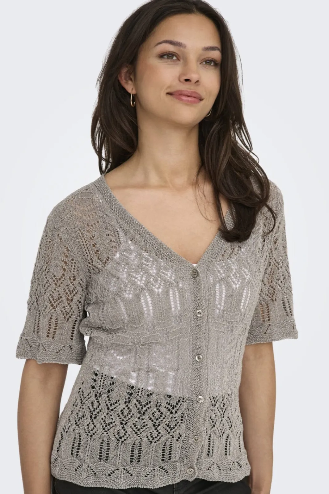 Discount Only Onllovely Ss Glitter Button Top Knt 4916203 Weathered Teak Silver