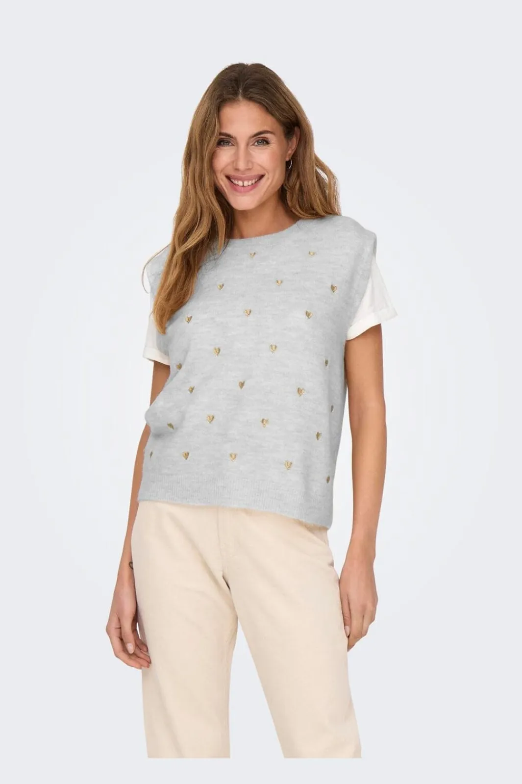 Online Only Onlmelody Sl Embroidery O-Neck Knt 4919768 Light Grey Melange Light Gold Hearts