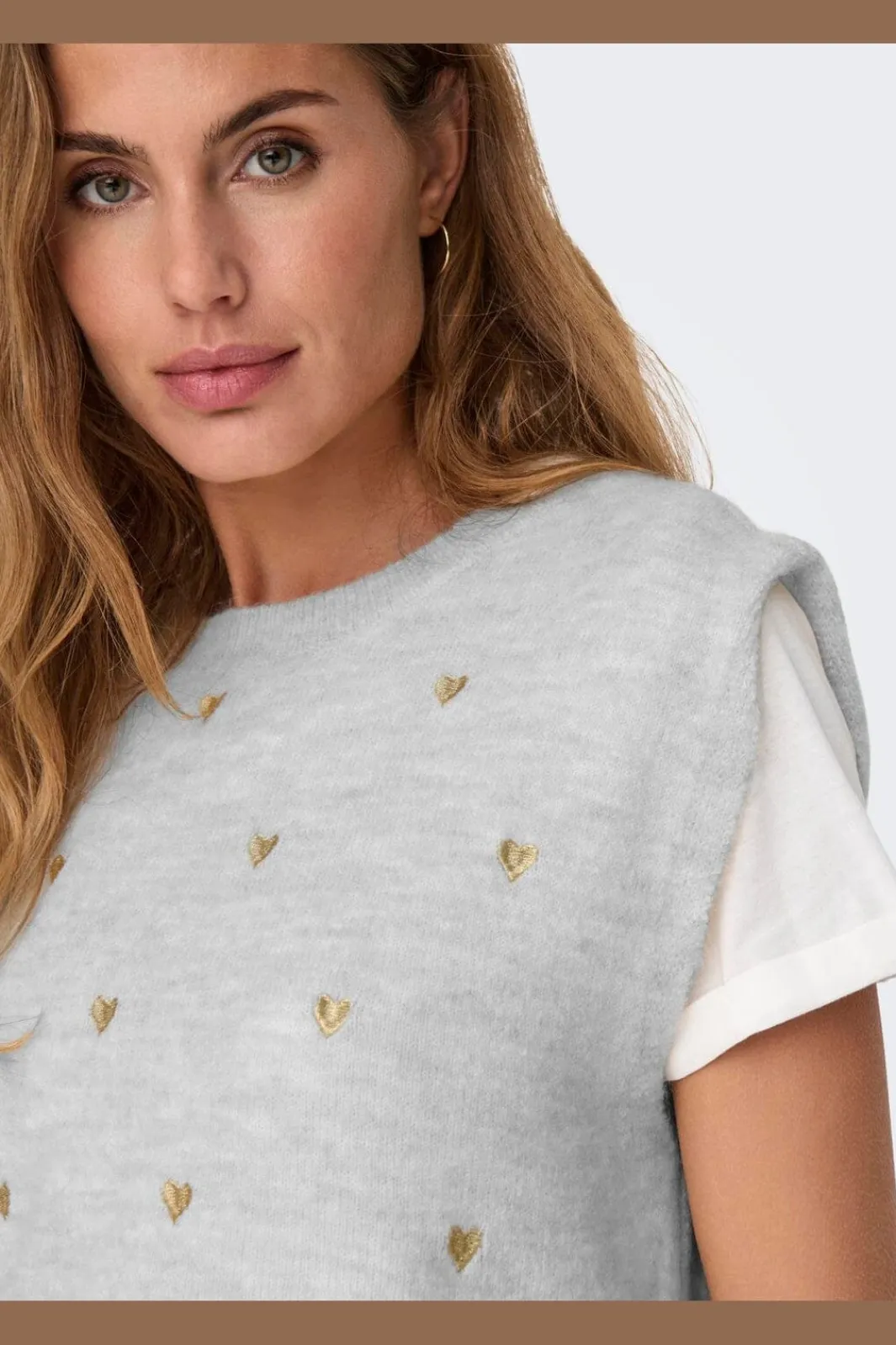 Online Only Onlmelody Sl Embroidery O-Neck Knt 4919768 Light Grey Melange Light Gold Hearts
