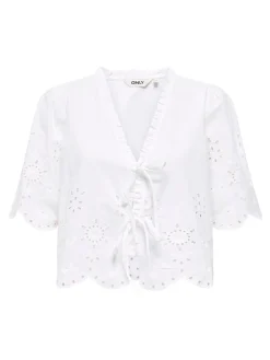 Discount Only Onlmiffy S/S Emb Tie Top 4932838 Cloud Dancer