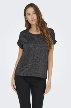 Online Only Onlmoster Glitter S/S Top 4898718 Black Silver Lurex