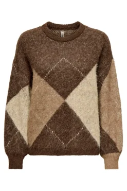 New Only Onlnoeme Life Ls Jq O-Neck Nca Knt 4894899 Chestnut Cocoa Creme/Biscotti/Melange/Argyle