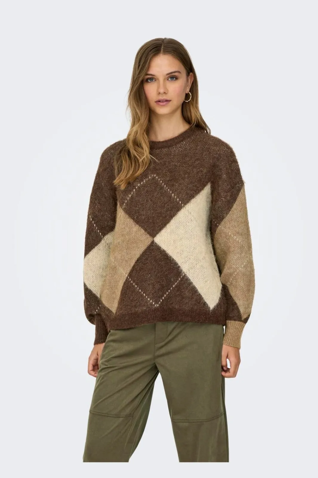 New Only Onlnoeme Life Ls Jq O-Neck Nca Knt 4894899 Chestnut Cocoa Creme/Biscotti/Melange/Argyle