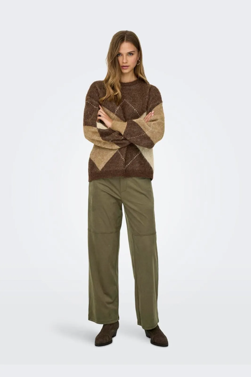 New Only Onlnoeme Life Ls Jq O-Neck Nca Knt 4894899 Chestnut Cocoa Creme/Biscotti/Melange/Argyle
