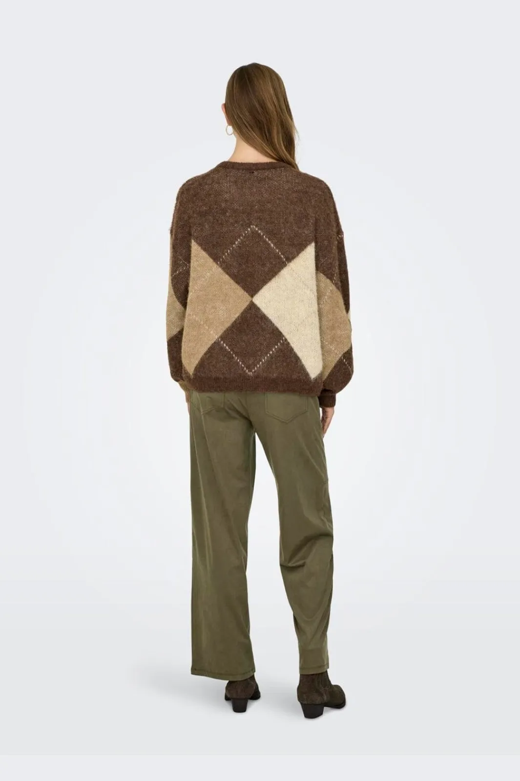 New Only Onlnoeme Life Ls Jq O-Neck Nca Knt 4894899 Chestnut Cocoa Creme/Biscotti/Melange/Argyle