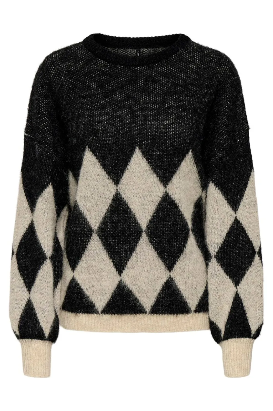 Clearance Only Onlnoeme Life Ls Jq O-Neck Nca Knt 4895268 Black Biscotti/Melange/Harlekin