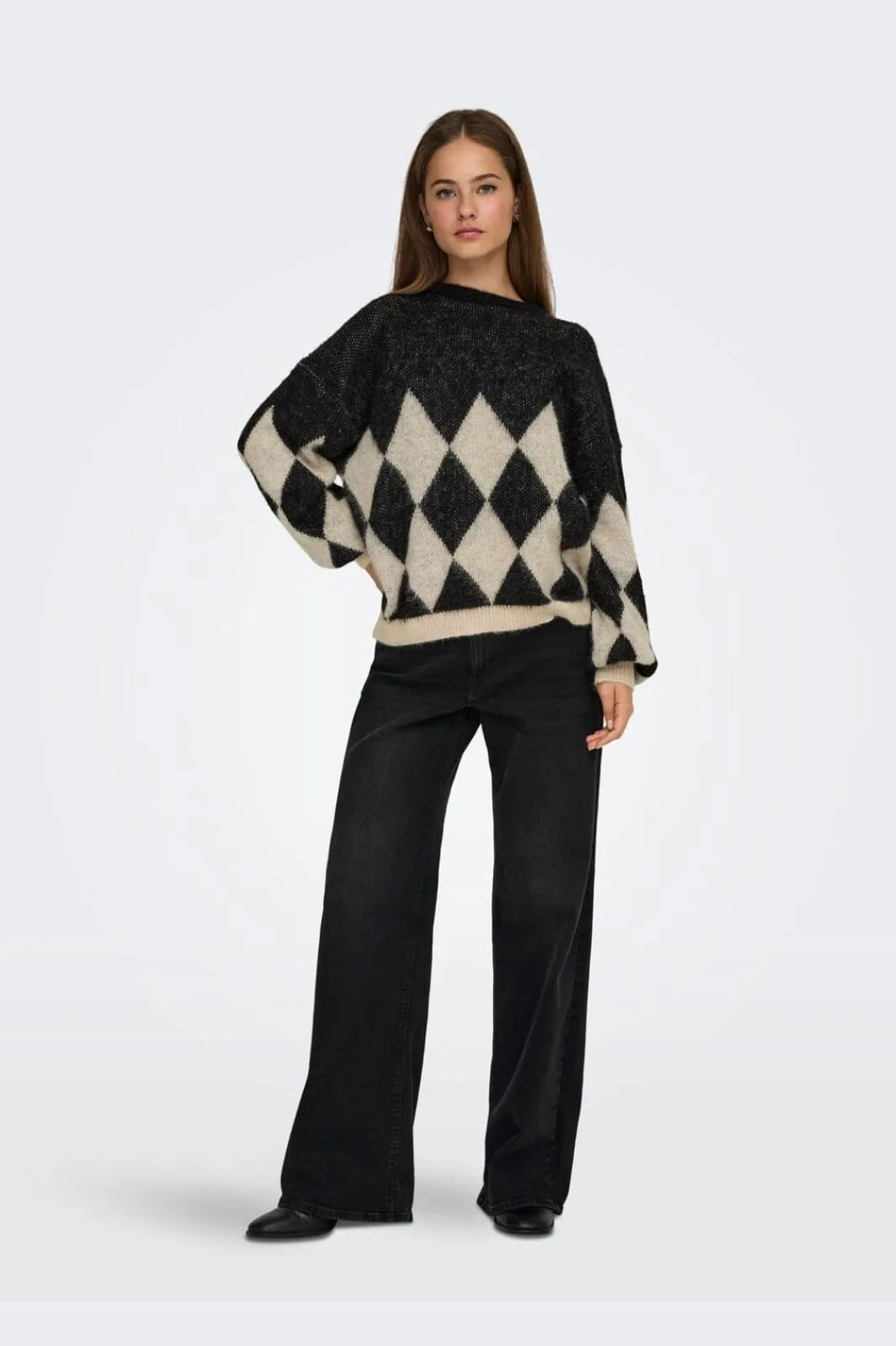 Clearance Only Onlnoeme Life Ls Jq O-Neck Nca Knt 4895268 Black Biscotti/Melange/Harlekin