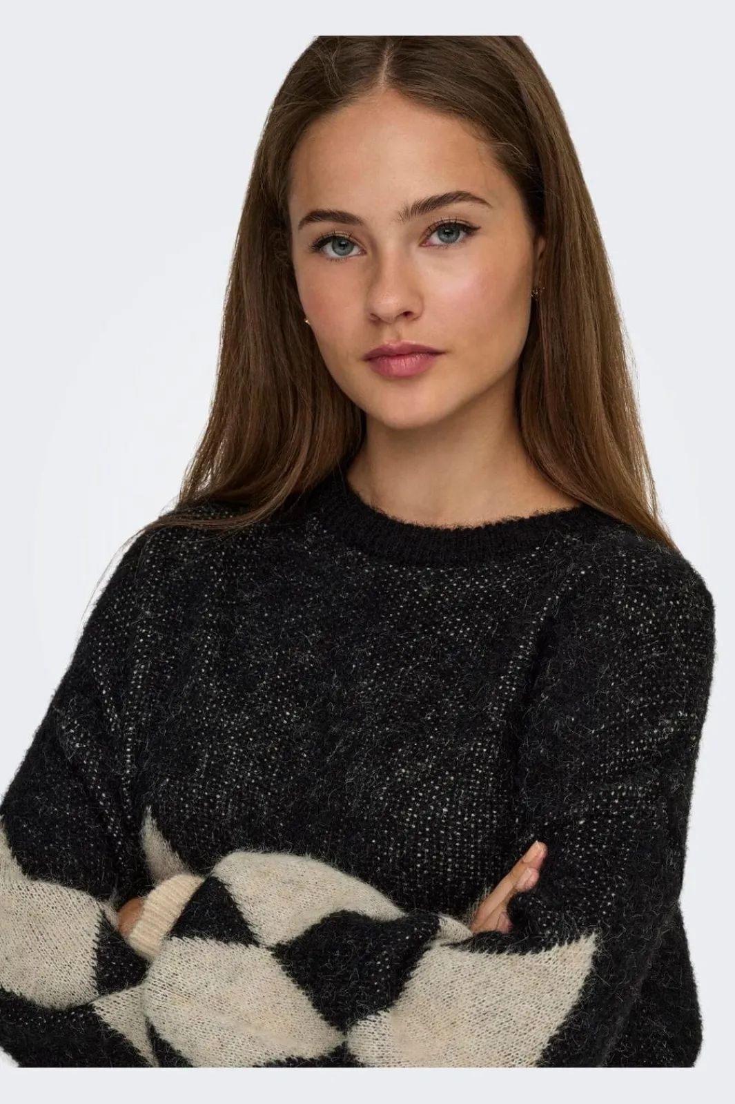 Clearance Only Onlnoeme Life Ls Jq O-Neck Nca Knt 4895268 Black Biscotti/Melange/Harlekin