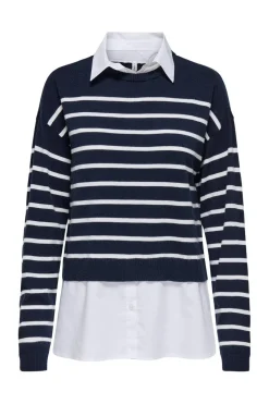 Online Only Onlpayson Ls Mix Pullover Knt 4894438 Night Sky Cloud Dancer/Cloud Dancer Woven