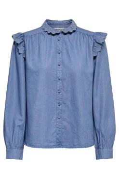 Sale Only Onlpiper L/S Emb Frill Shirt Qyt 4902260 Medium Blue Denim