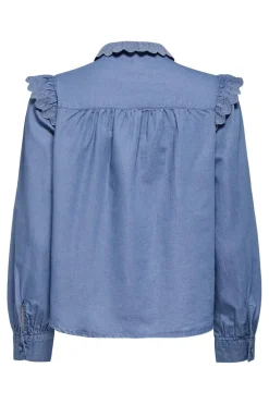 Sale Only Onlpiper L/S Emb Frill Shirt Qyt 4902260 Medium Blue Denim