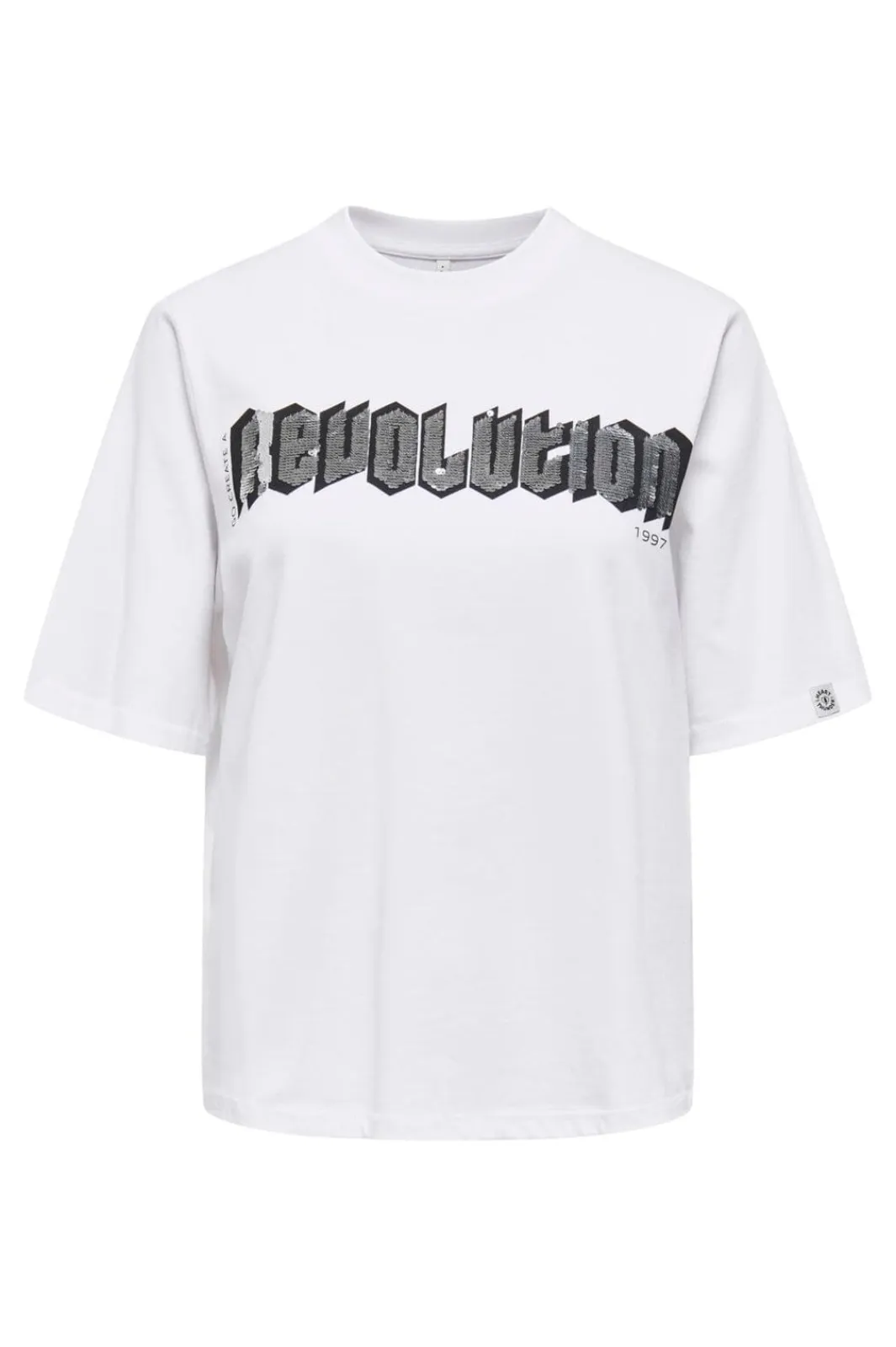 New Only Onlpuri Life S/S Top Box Pri 4955265 Bright White Revolution + Label Puri Thunder