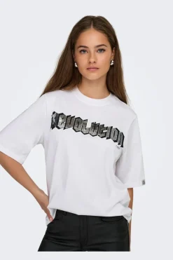 New Only Onlpuri Life S/S Top Box Pri 4955265 Bright White Revolution + Label Puri Thunder
