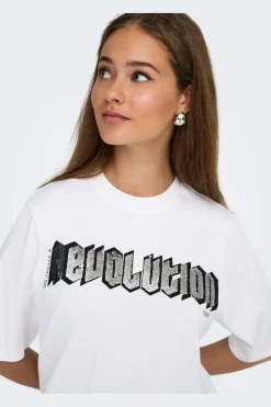 New Only Onlpuri Life S/S Top Box Pri 4955265 Bright White Revolution + Label Puri Thunder