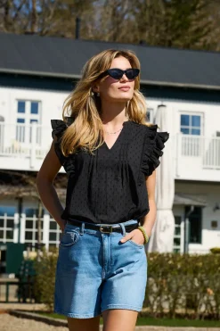 New Only Onlraina S/L V-Neck Ruffle Top Ox 4925990 Black