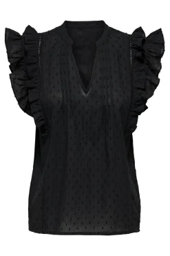 New Only Onlraina S/L V-Neck Ruffle Top Ox 4925990 Black