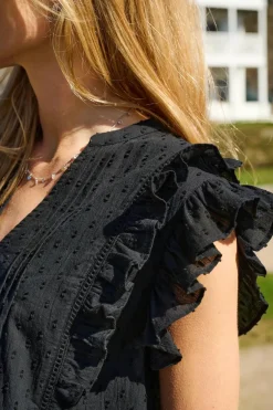 New Only Onlraina S/L V-Neck Ruffle Top Ox 4925990 Black