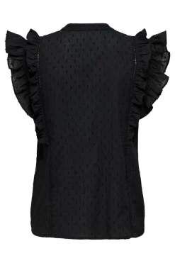 New Only Onlraina S/L V-Neck Ruffle Top Ox 4925990 Black