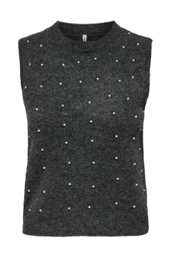 Hot Only Onlrenata Sl O-Neck Pearl Vest Knt 4805610 Dark Grey Melange White Pearls