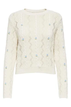 Only Onlrita Life Ls Embr Cable Knt 4862606 Ecru Cashmere Blue Flower
