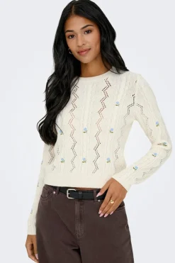 Only Onlrita Life Ls Embr Cable Knt 4862606 Ecru Cashmere Blue Flower