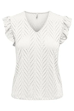 Online Only Onlsmilla S/L V-Neck Frill Top 4793555 Cloud Dancer Boho