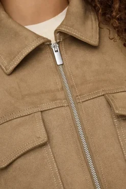 Only Onlstina Life Faux Suede Jacket Cc 4786471 Cocoa Créme W Contrast Stitch