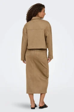 Only Onlstina Life Faux Suede Jacket Cc 4786471 Cocoa Créme W Contrast Stitch