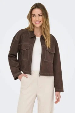 Sale Only Onlstina Life Faux Suede Jacket Cc 4854247 Seal Brown W Contrast Stitch